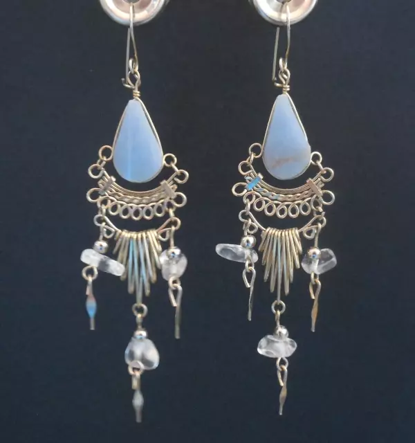 3 1/2" ANGELIC SPARKLE Angelite Quartz Boho Gypsy Peruvian Chandelier Earrings