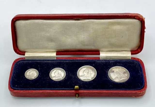 An 1893 Queen Victoria Maundy Money Silver Set of Coins. 1,2,3 and 4d coins.