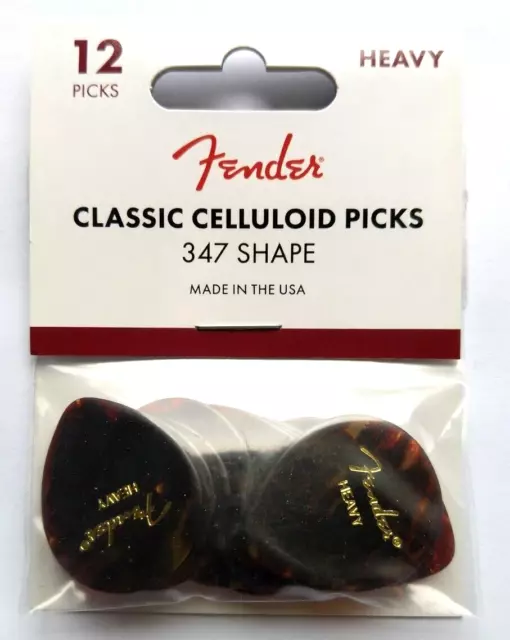12 Fender® 347 Classic Celluloid Picks, Heavy, Plektrum Hang Bag