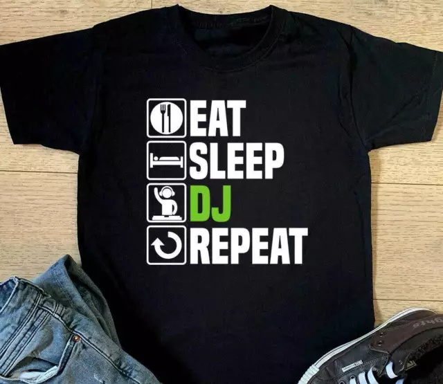 Eat Sleep DJ Repeat T Shirt Funny Disco Lights Party Music CD Christmas Gift Top