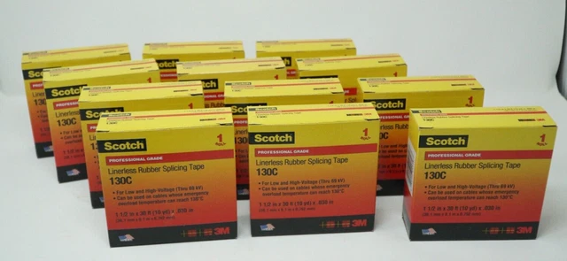 12  3M Scotch 130C Linerless Electrical Rubber Splicing Tape 1 1/2in 30ft Case