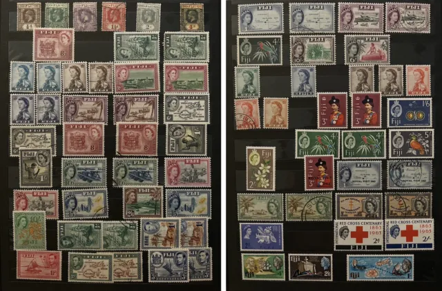 Early Fiji Queen Elizabeth Ii Stamp Lot In Album Page Mint & Used Collection