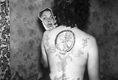 Fotografía de tatuaje vintage rara A1 con espejo