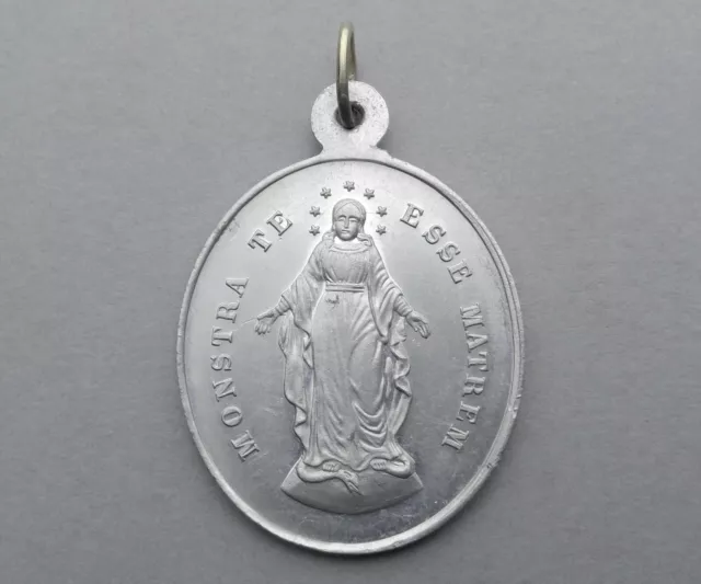 Saint Virgin Mary. Antique Religious Large Pendant. French Miraculous Medal.