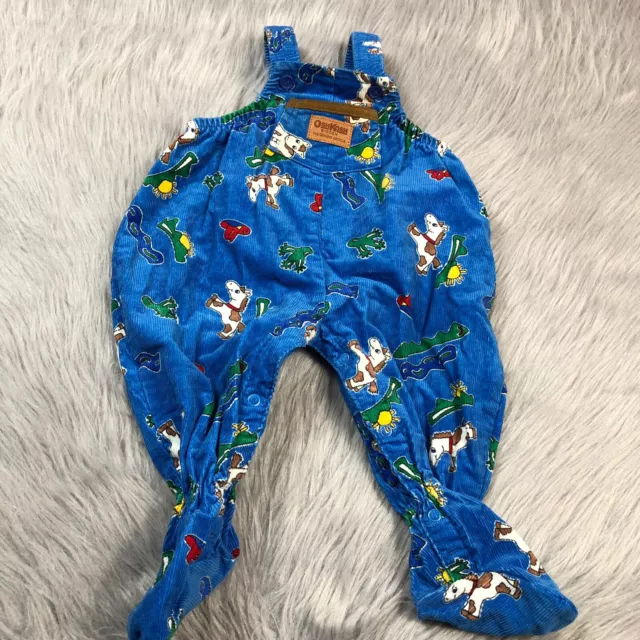 Vintage Oshkosh Bgosh Blue Corduroy Western Horse Footed Overalls Baby Boy