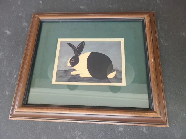 Warren Kimble White Rabbit Print  Signed & Framed Folk Art
