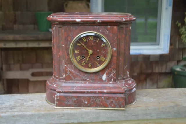 Old French Red Marble  Mantle Clock * Japy Freres & Co. T & S Bell Chime Clock