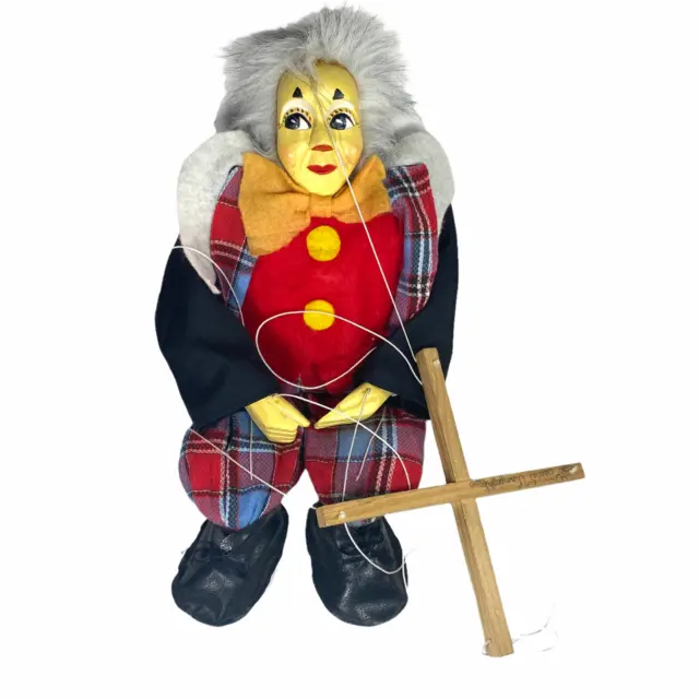 Vtg Hand Carved 18" Wooden Marionette Puppet Clown Mime Pierrot - Pierre Vangogh