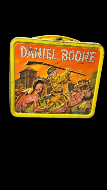 Vintage Daniel Boone Lunchbox 1955 Metal Aladdin Indians Bear  Embossed HTF