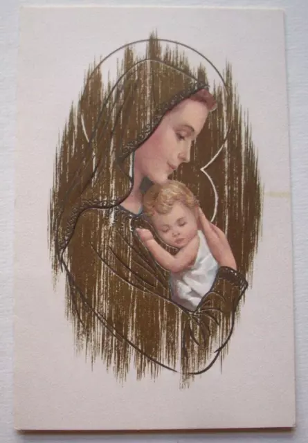 Madonna Mary Baby Jesus embossed vintage UNUSED Christmas greeting card *FF12