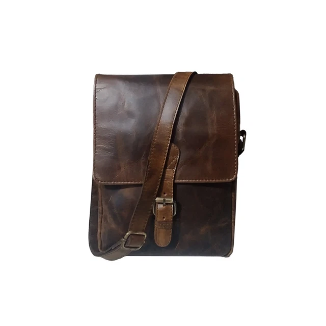 Men's Brown Distressed Leather Crossbody Bag, Vintage Leather Messenger Bag Men
