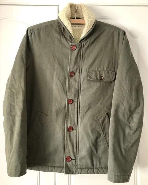 Universal Works N1 Deck Jacket Small Khaki Green with Cream Fleece Lining