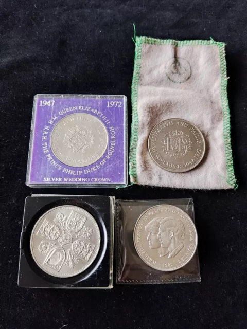 Job Lot Iof 4 Commemorative English Crown Coins Included 5 Shillings Coin