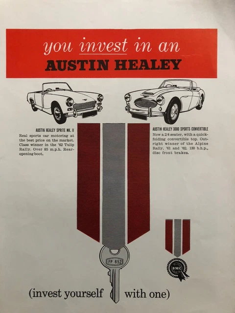AUSTIN HEALEY 3000 CONVERTIBLE & SPRITE MK2 CAR VINTAGE 1960’s MOTORING