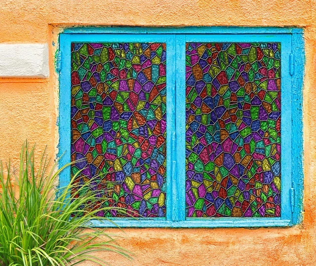 3D Colored Pieces A364 Window Film Print Sticker Cling Stained Glass UV Sinsin
