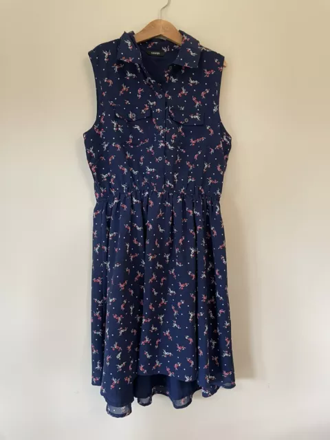 Girl George age 12-13 button up front dress navy blue floral