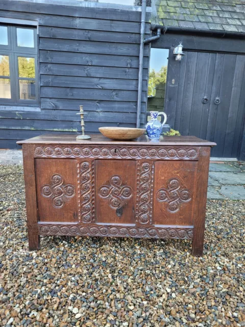 Early Oak Coffer Carved Chest Linen Chest 17th Century 18th Century Period