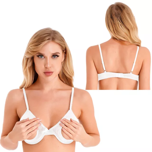 US Women Lingerie Sheer Sexy Mesh Open Bra Top Underwired Triangle Cups Bralette