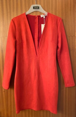Plunging neckline, Red, Suede-Like Dress By In The Style Tammy Hembrow UK10 NWT