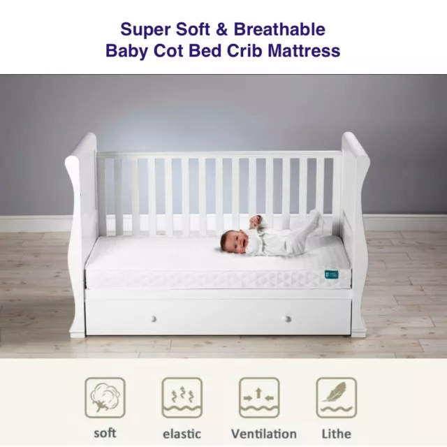 BABY COT BED CRIB MATTRESS - SUPER SOFT BREATHABLE WATERPROOF 120 x 60 x 10 cm