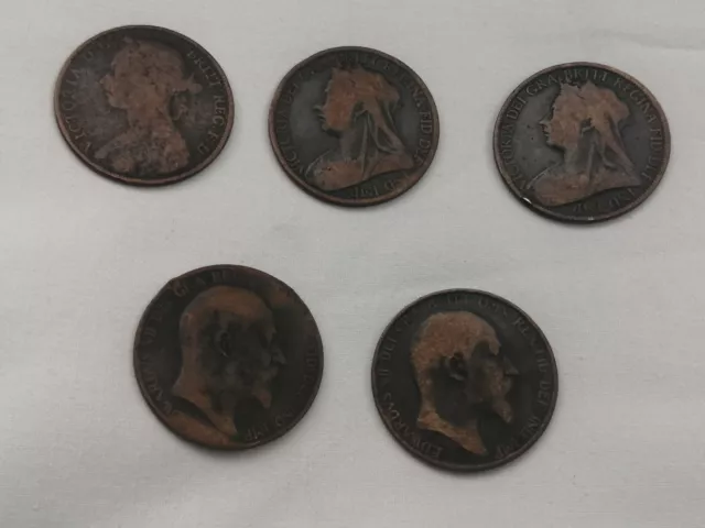 Joblot 1 Penny Coins X5 Queen VICTORIA King GEORGE 2