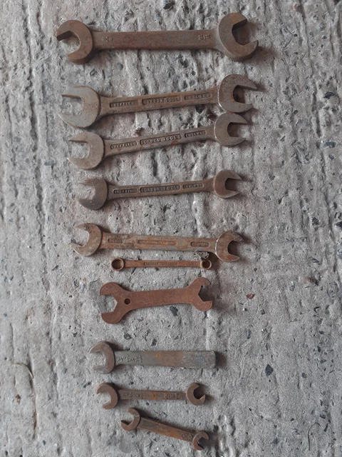 10 Vintage Gordon Tools 2J Imperial Spanners 11/16”to 1/8" 6 3/4 7/16 19/32