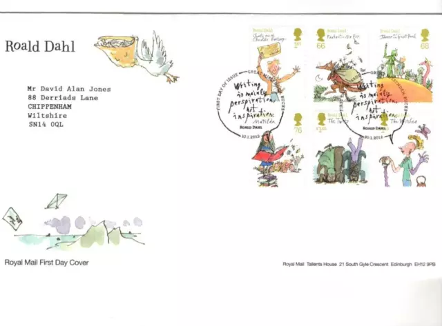 2012 Roald Dahl - Missenden H/S Fdc From Collection C7