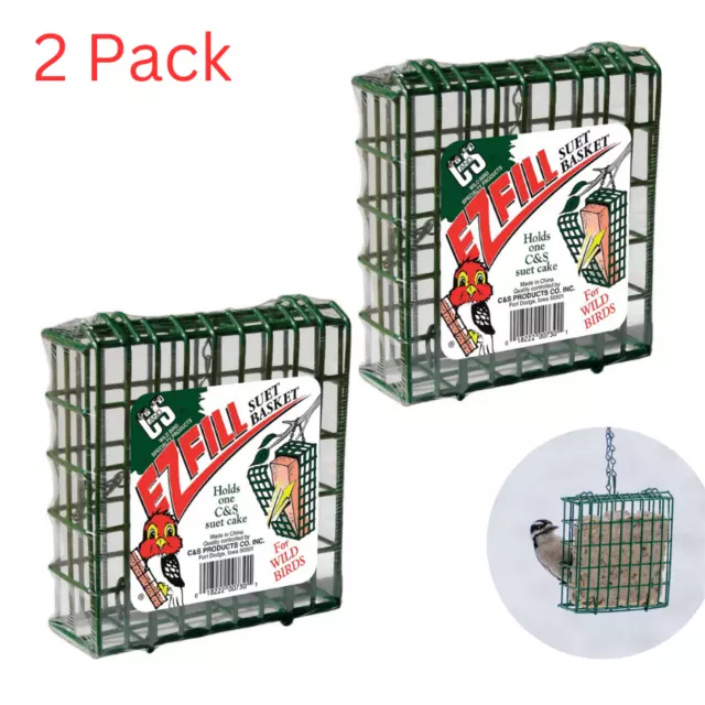 Wild Bird Feeder Copper Fill 3 Suet Cake Bottom Basket Green New ( Pack of 2 )