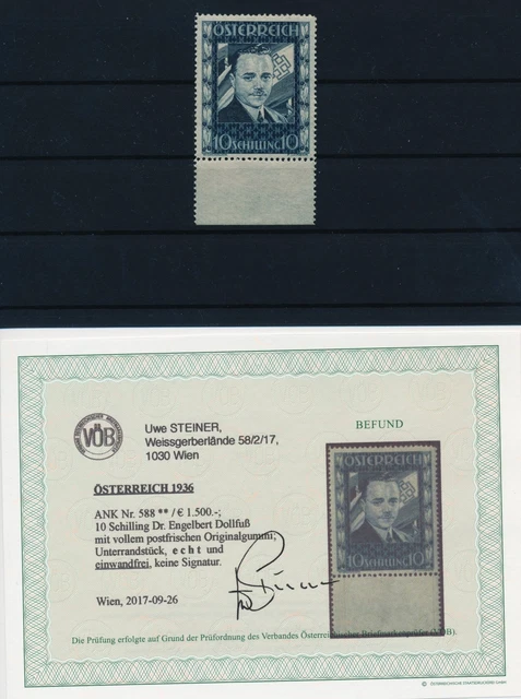 ÖSTERREICH 1936 588 DOLLFUSS mit RAND, postfrisch ** Kw:1500,-€ VÖB!