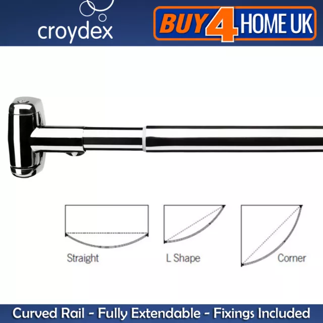 Riel de cortina de ducha telescópico curvo Croydex Premium - caña cromada extensible