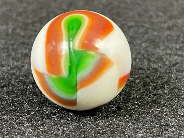 Antique Vtg Nice Size .69" Red Green White PELTIER Christmas Xmas Marble EX Cond