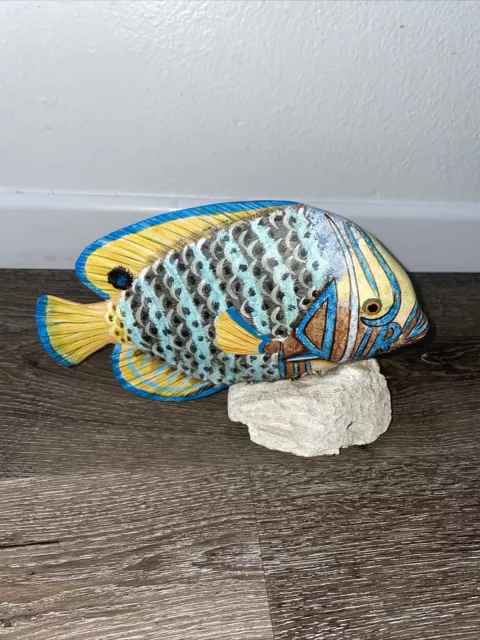 Hand Painted Wooden Fish Home Decor Piece 9in