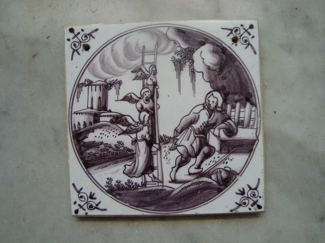 rare early   18h  century delft  bibical tiles  bible