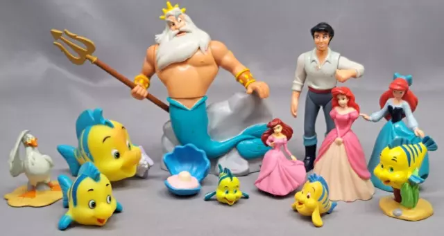 12 Disney Character Little Mermaid Ariel Flounder Character  Pvc Figures Lot