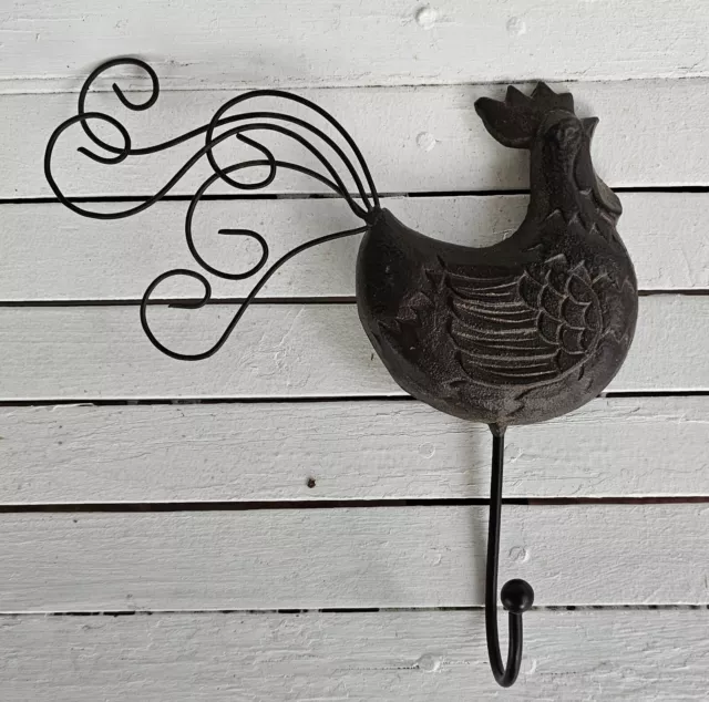 Cast Iron Rooster Chicken Wall Hanging Coat Hook Home Decor Farmhouse 10x10"