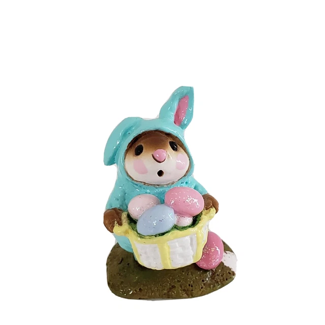 Wee Forest Folk 1982 Easter Bunny Mouse Blue Mini Figurine Signed AP For Repair