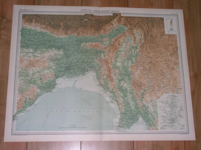 1922 Map Of British India Nepal Bangladesh Kolkata Calcutta Myanmar Burma