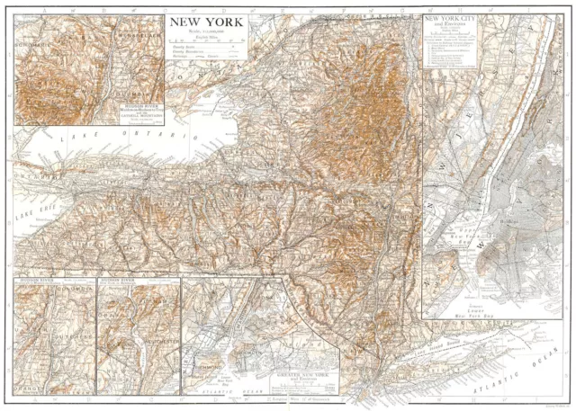 NEW YORK STATE. Inset Hudson river; New York City; Catskill Mountains 1910 map