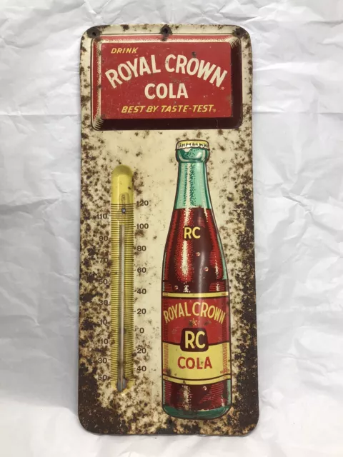 Vintage Royal Crown RC Cola Tin Thermometer(broken) Sign Embossed Bottle Used