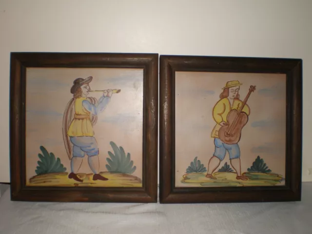 Vtg Set 2 Azumesa Spain Spanish Ceramic Art Tiles Musicians Playing Guitar Flute