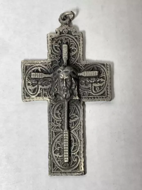 Antique Religious Cross Crucifix Pendant With Jesus Face ‘Early’ Renaissance 3”