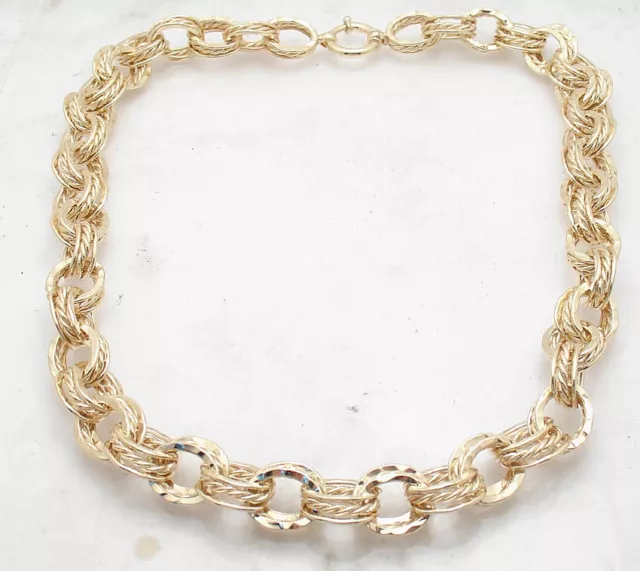 Technibond Hammered Triple Oval Chain Necklace 14K Yellow Gold Plated Silver 2