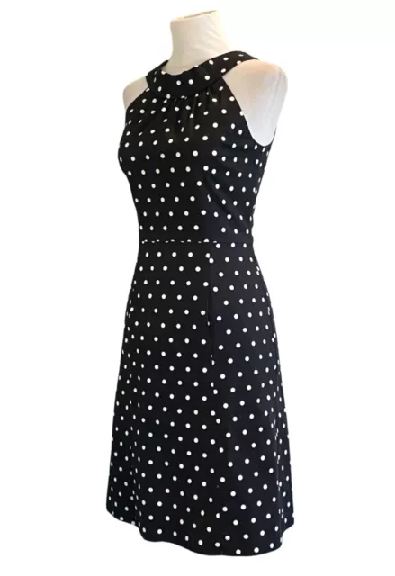 White House Black Market Halter Black - White Polka Dot Cotton Dress Size 2