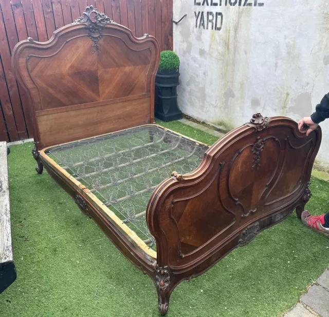 French Wooden Carved Ornate Double bed solid wood Antique