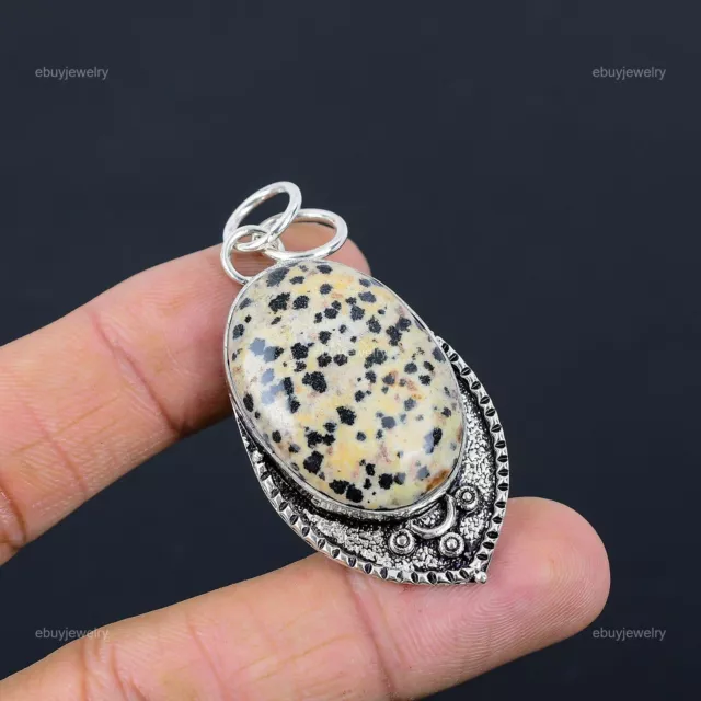 Natural Dalmatian Jasper Gemstone Jewelry 925 Sterling Silver Pendant For Girls