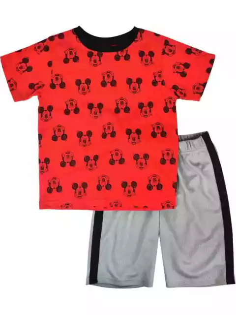 Disney Toddler Boys Mickey Mouse Face Outfit Red Shirt & Gray Shorts Set 2T