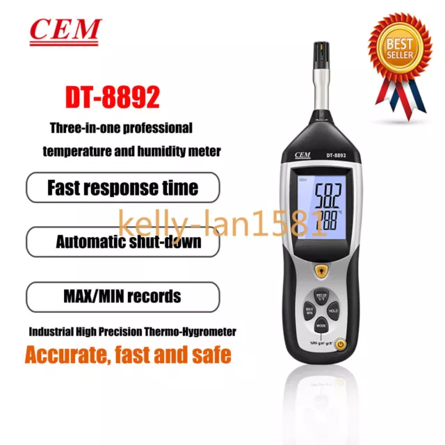 1PC CEM DT-8892 High-precision Digital Display Hygro-Thermometer Psychrometer