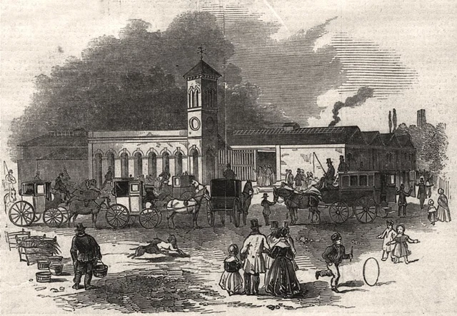 Norwich station. Norfolk, antique print, 1845