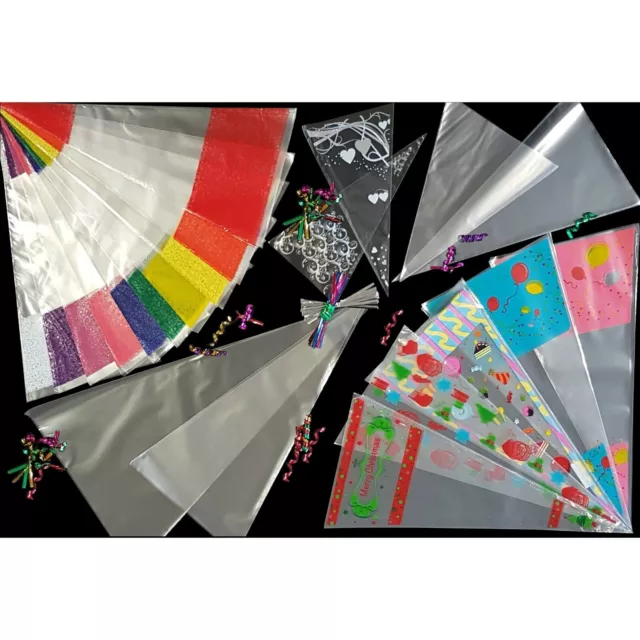 Kids Gift Bags - Clear Coloured Party Cone Bag - Sweet Candy Treat Cello Plastic