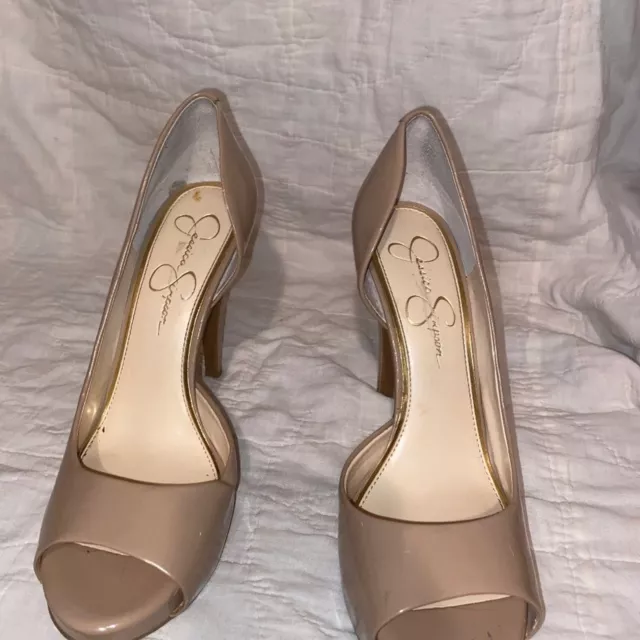 Jessica Simpson peep toe heels in Nude vinyl leather